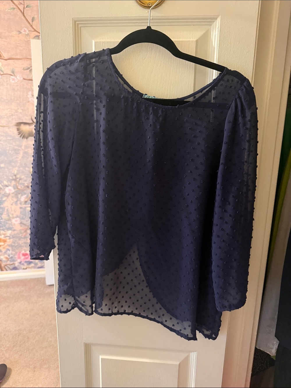 Women’s Navy Blue Sheer Dot Blouse